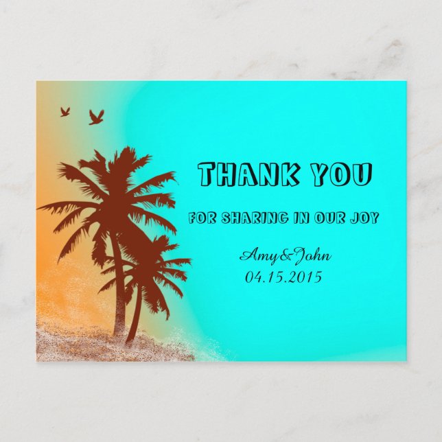 Carte Postale Sunset beach mariage merci notes plage2 (Devant)