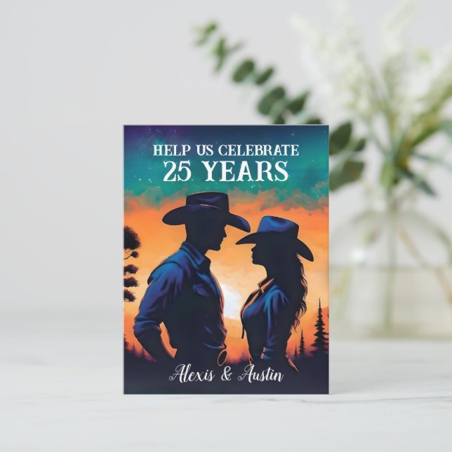 Carte Postale Sunset Cowboy et Cowgirl 25e anniversaire (Debout devant)
