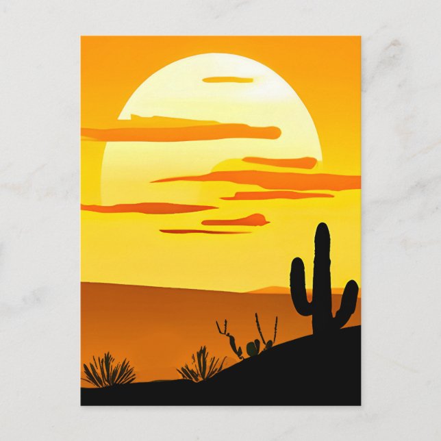 Carte Postale Sunset du désert du sud-ouest avec Cactus (Devant)