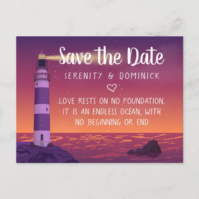 Carte Postale Sunset Lighthouse Mariage nautique Enregistrer la  (Devant)