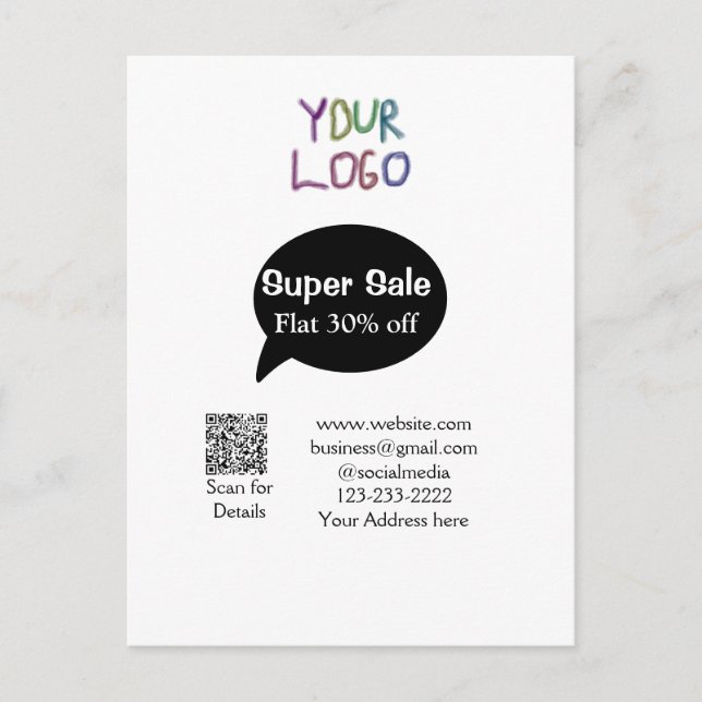 Carte Postale super affaire entreprise remise scannez le code QR (Devant)