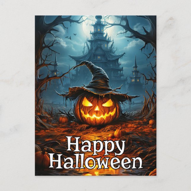 Carte Postale Super Citrouille infâme | Bonne Halloween (Devant)