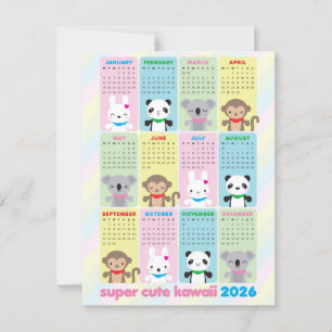Carte Postale Super Cute Kawaii Animaux 2026 Calendrier