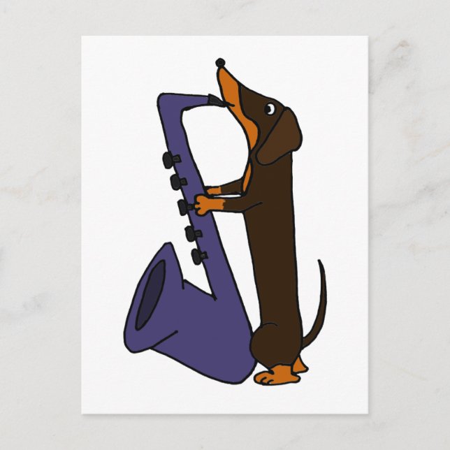 Carte Postale Super Dachshund Chien Jouant Saxophone (Devant)