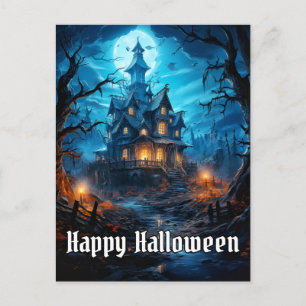 Carte Postale Super Éffrayant Happy Halloween Haunted House