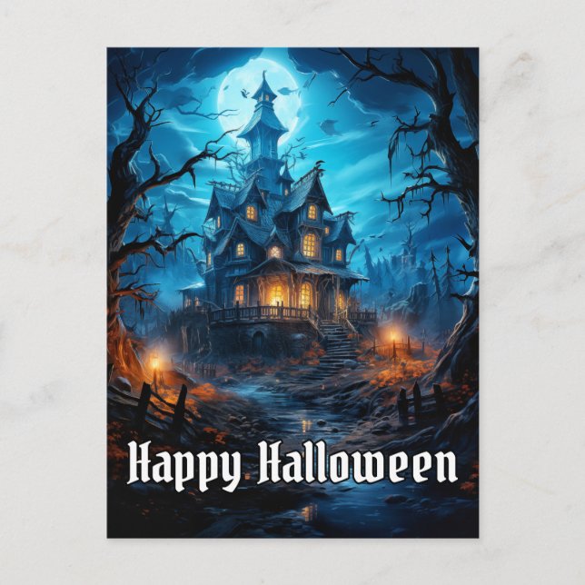 Carte Postale Super Éffrayant Happy Halloween Haunted House (Devant)