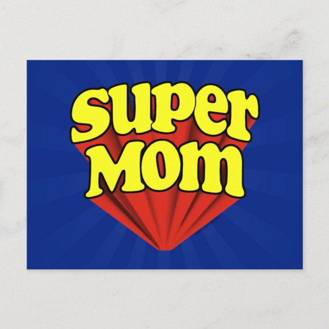 Carte Postale Super Maman Rouge/Jaune/Bleu Superhero Fête des Mè (Devant)