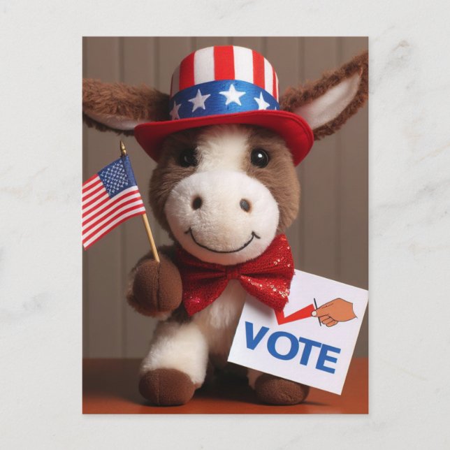 Carte Postale Super mignonne adorable Plush Donkey Vote (Devant)