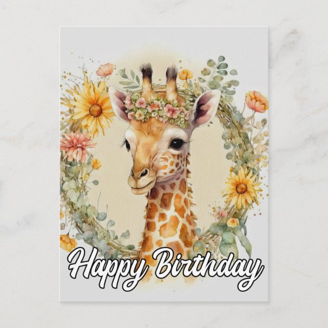 Carte Postale Super Mignonne Girafe | Joyeux Anniversaire (Devant)