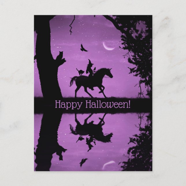 Carte Postale Super mignonne Halloween Witch et Unicorn Postc (Devant)