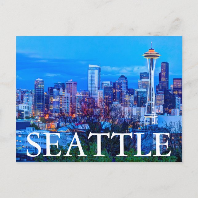 Carte Postale Super Moon se lève près de Seattle skyline (Devant)