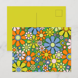 Carte Postale Super Retro Floral Colorful 60s les années 70 Moti