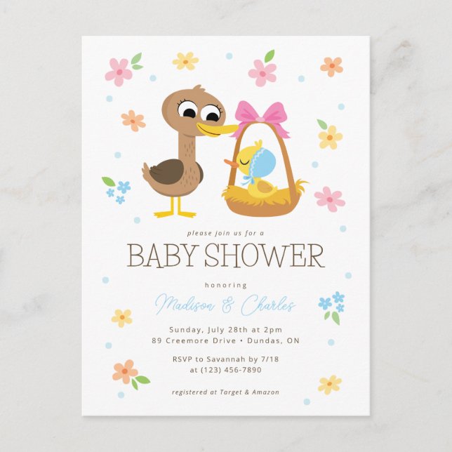 Carte Postale Super simple | 5 Baby shower Garçon Petit Canards (Devant)