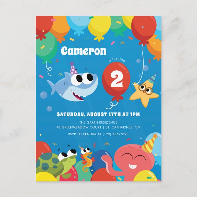 Carte Postale Super simple | Finny Shark Balloons Anniversaire (Devant)