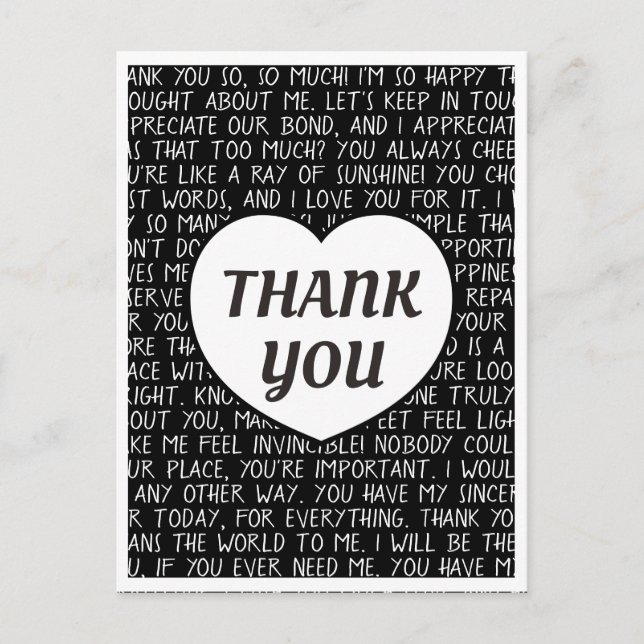Carte Postale Super Sincere Merci noir et blanc (Devant)