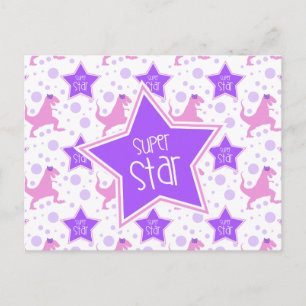 Carte postale Super Star Dinosaur en violet et ros