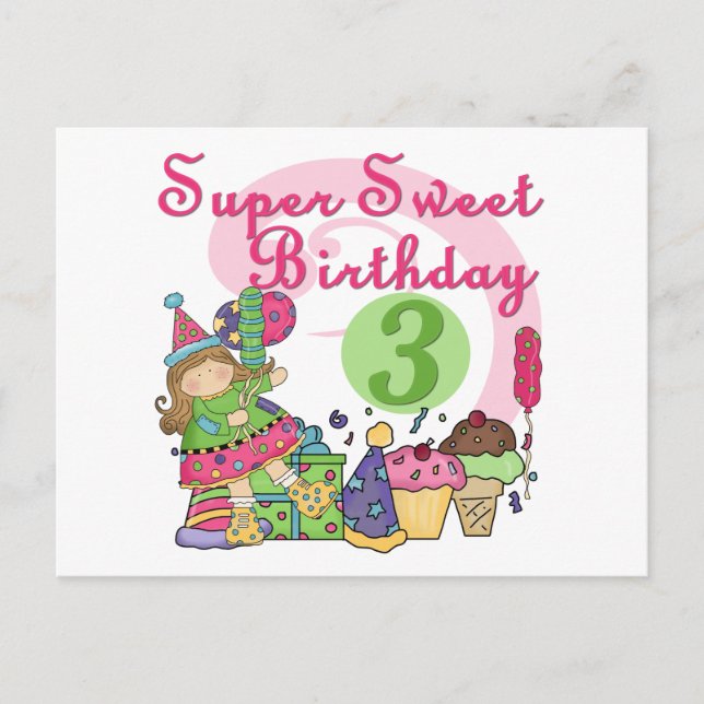 Carte Postale Super Sweet 3ème Anniversaire Tshirts et cadeaux (Devant)