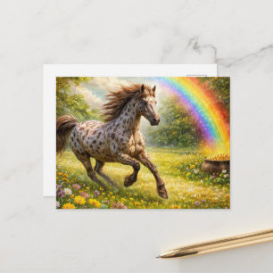 Carte Postale Superbe Appaloosa sous l'arc-en-ciel