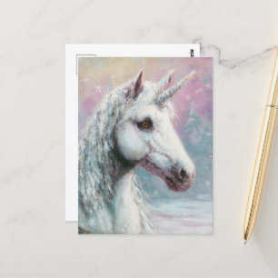 Carte Postale Superbe licorne d'hiver