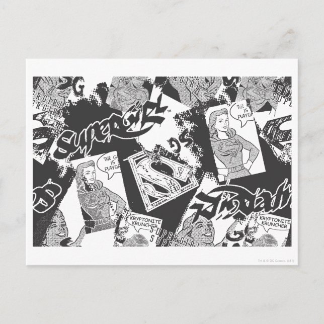 Carte Postale Supergirl noir et blanc collage (Devant)