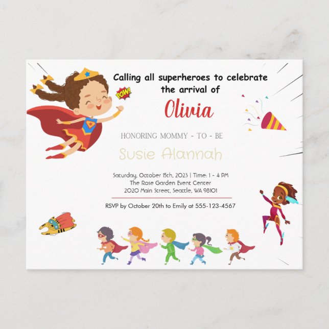 Carte Postale Superhero Baby shower fille (Devant)