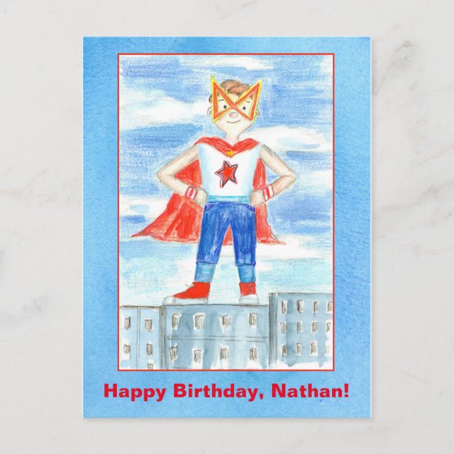 Carte Postale Superhero Nom personnalisé Joyeux anniversaire (Devant)