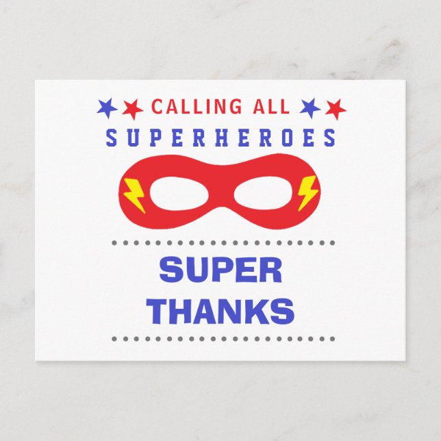 Carte Postale Superheros Party Super merci (Devant)