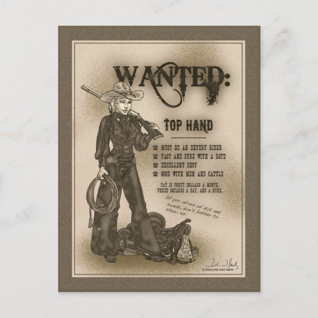 Carte postale supérieure de cow-girl de main (Devant)