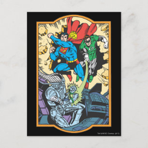 Carte Postale Superman & Green Lantern Combat Brainiac