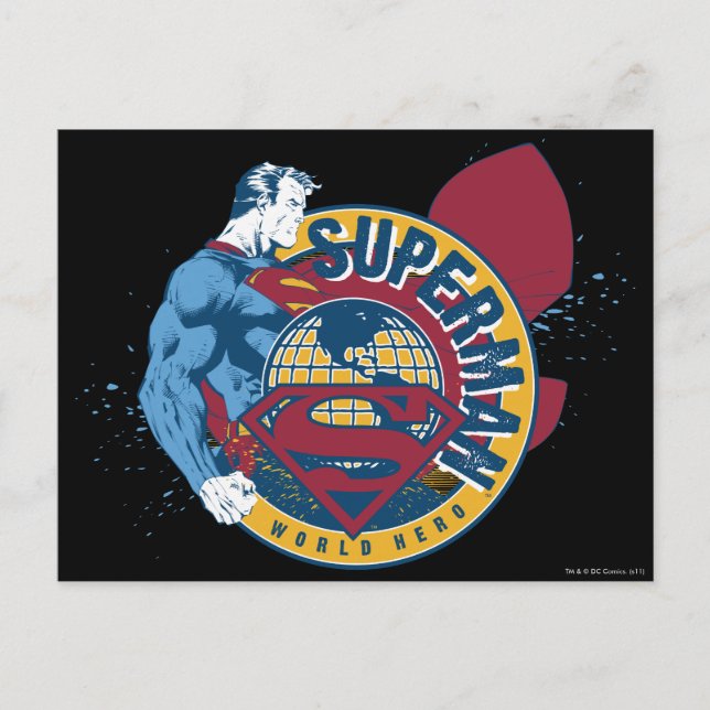 Carte Postale Superman - Héros mondial (Devant)