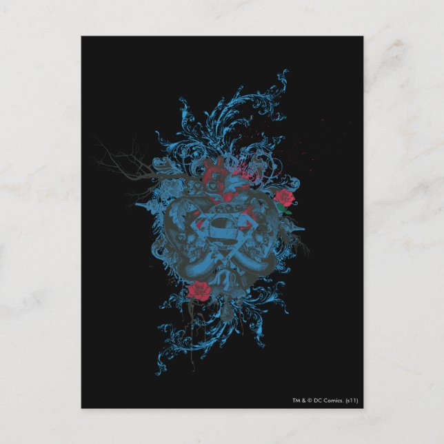 Carte Postale Superman Stylisé | Logo Rouge Coeur Bleu (Devant)