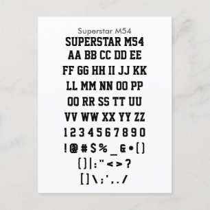 Carte Postale Superstar M54 - Feuille d'échantillonnage de polic
