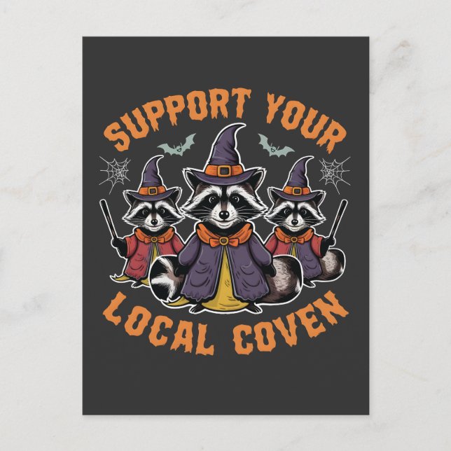 Carte Postale Support de votre Coven Éffrayant Raccoon Halloween (Devant)