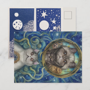 Carte Postale Sur la lune avec des chats perses
