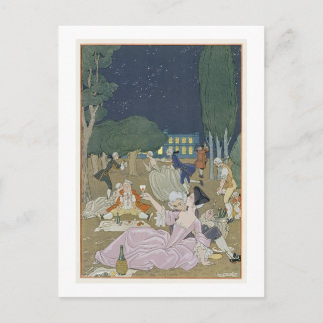 Carte Postale Sur la pelouse, illustration pour 'Fetes Galantes' (Devant)
