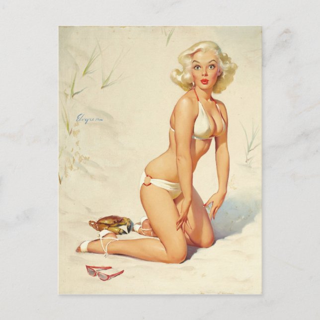 Carte Postale Sur la plage Retro Pin-up Girl (Devant)