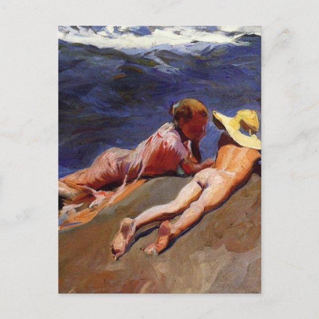 Carte Postale Sur le sable, plage de Valencia - Joaquín Sorolla (Devant)