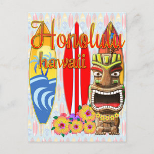 Carte Postale Surf Honolulu Hawaii Tiki