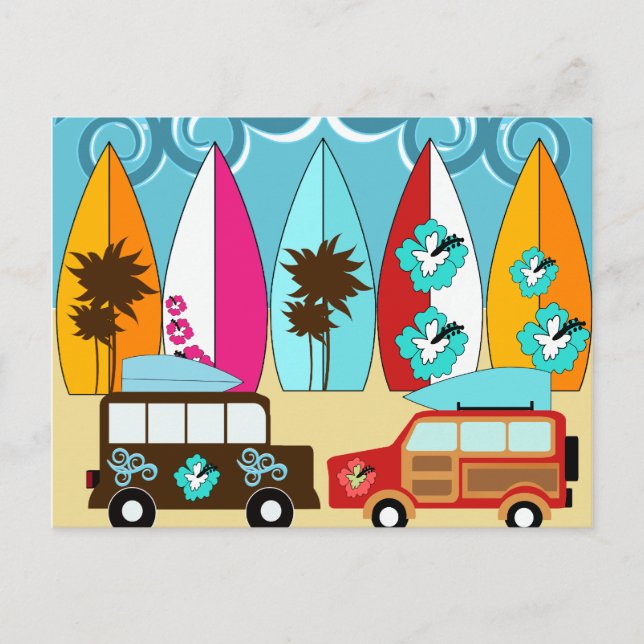 Carte Postale Surfboards Beach Bum Surfing Hippie Vans (Devant)