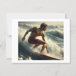 Carte Postale Surfer À Travers Des Vagues Lumineuses,