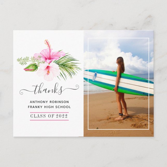 Carte Postale Surfer Aventure Graduation Party Merci (Devant)