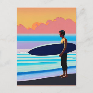 Carte Postale Surfer debout sur une plage au coucher du soleil