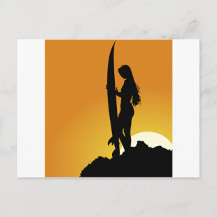 Carte Postale Surfer fille Silhouette