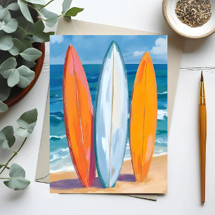 Carte Postale Surfer les Vagues   Océan de Plage à l'Aquarelle