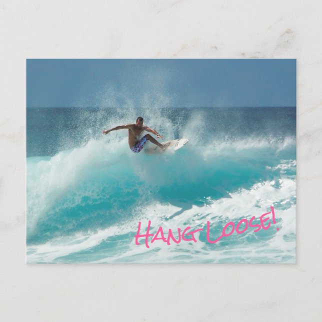 Carte Postale Surfer sur une grande vague Hang Loose (Devant)