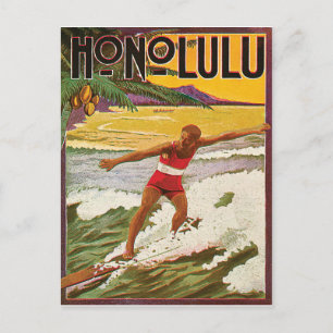 Carte Postale Surfeur sur la plage tropicale d'Honolulu, voyage