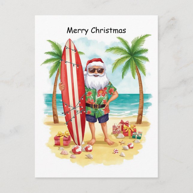 Carte Postale Surfing Christmas in July with SANTA CLAUS   (Devant)