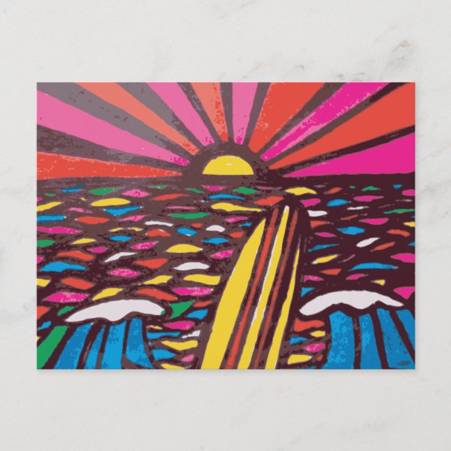 Carte Postale Surfs Up Folk Art Seascape Surfer Abstrait (Devant)