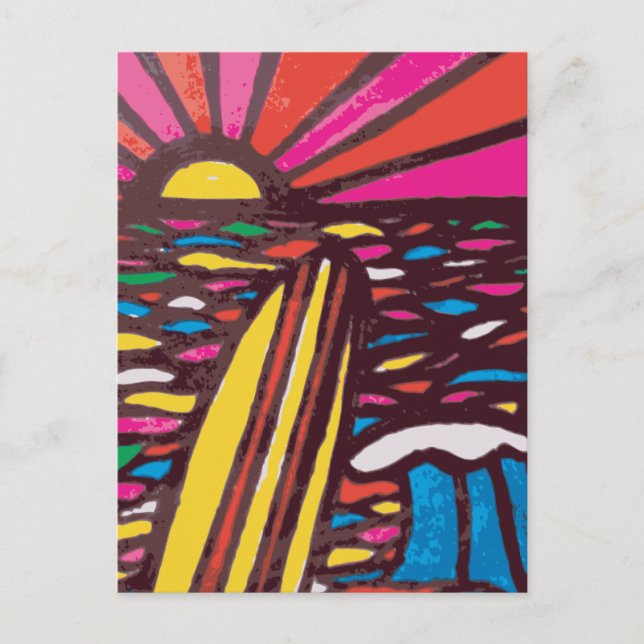 Carte Postale Surfs Up Folk Art Seascape Surfer Abstrait (Devant)
