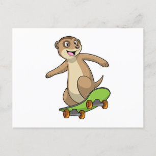 Carte Postale Suricate en patineur avec planche à roulettes